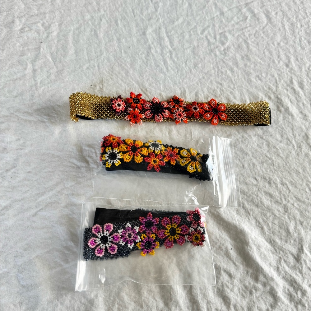 Floral Beaded Headbands Set - Gold, Black, Multicolor